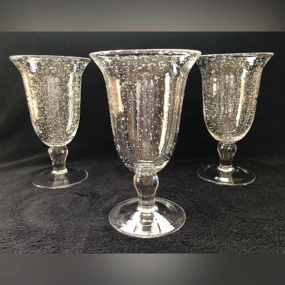 Set Of 3 Clear Iris Iced Tea Glasses Seeded Bubble Goblet Steam